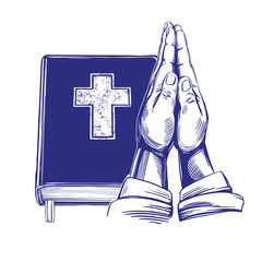 Praying Hands , Bible, gospel, the doctrine of Christianity, symbol of Christianity hand drawn vector illustration sketch