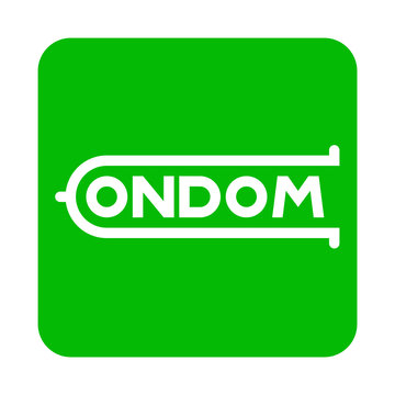 Icono plano logotipo CONDOM en cuadrado verde