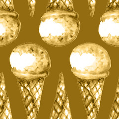 Seamless ice-cream pattern. Watercolor hand drawn summer print in unusual colors with ice lolly 
