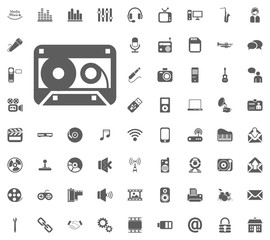 Cassette icon. Media, Music and Communication vector illustration icon set. Set of universal icons. Set of 64 icons