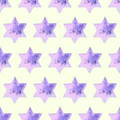 Seamless Watercolor Stars Pattern. Magic Festive Background. Hand Drawn Doodle Stars. Baby Design. Abstract Rapport for Wallpaper, Textile, Linen, Wrapping, Posters, Cards, Banner. New Year, Birthday 