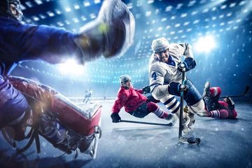 Fotobehang Hockey players shoots the puck and attacks © 103tnn
