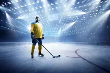 Ice hockey player on the grand ice arena