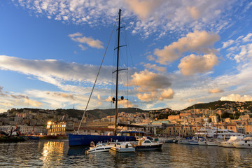Genova old port at sunset, Italy
