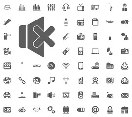 Mute icon. Media, Music and Communication vector illustration icon set. Set of universal icons. Set of 64 icons