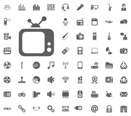 tv icon. Media, Music and Communication vector illustration icon set. Set of universal icons. Set of 64 icons