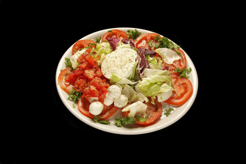 caprese salad, mozzarella and tomato