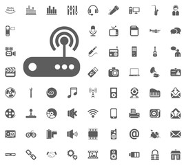 Wi-Fi router icon. Media, Music and Communication vector illustration icon set. Set of universal icons. Set of 64 icons