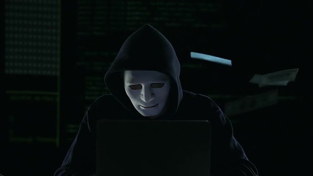 Internet swindler transferring money from bank to his personal account, fraud