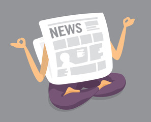 Meditating newspaper practicing yoga