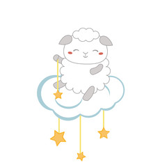 Cartoon sheep sitting on the cloud
