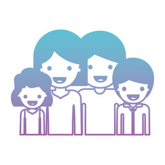Obraz na płótnie Canvas half body people with woman and girl and man and boy with short hair in degraded blue to purple color silhouette vector illustration