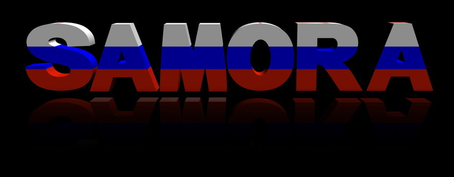 Samora text with Russian flag reflected 3d illustration