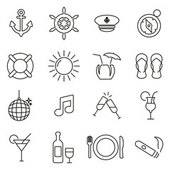 Boat Cruise Icons Thin Line Vector Illustration Set