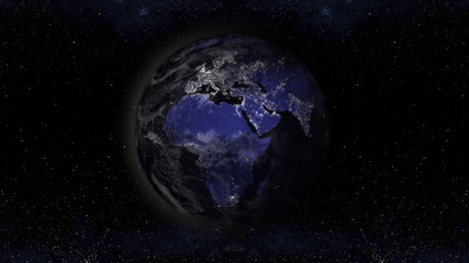 earth planet at night with urban lights areas illustration, europe view, elements of this image furnished by NASA