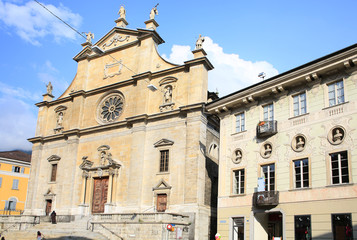 The historic La Collegiata Church in Bellinzona, Tessin, Switzerland