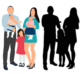 vector, isolated silhouette family with children