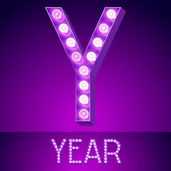 Vector Glowing Violet Chic Alphabet. Letter Y