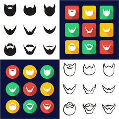 Beard All in One Icons Black & White Color Flat Design Freehand Set