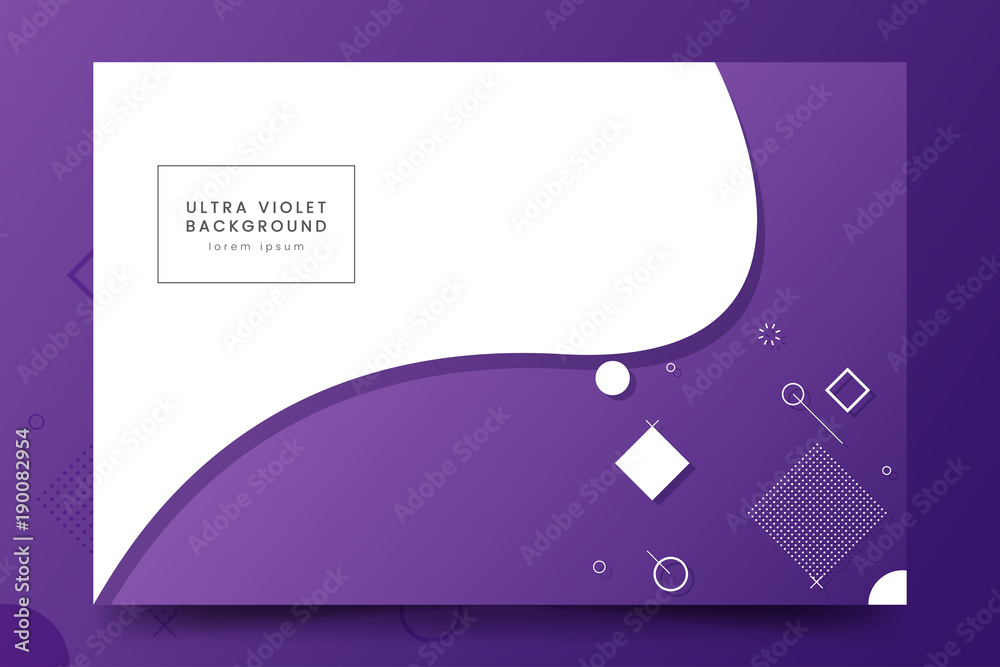 Poster minimalistic horizontal background with purple wave and geometric figures. trendy ultraviolet poster