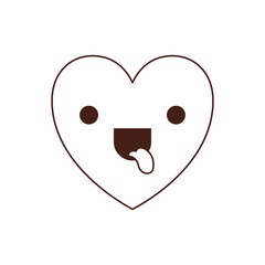 heart kawaii in funny expression in brown contour vector illustration