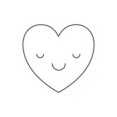 heart kawaii in calm expression in brown contour vector illustration