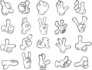 Rolgordijnen Set Cartoon illustraties. Handen met verschillende gebaren voor jou Ontwerp © liusa