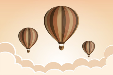 Obraz premium Hot air balloon in the sky with clouds. Flat cartoon design.