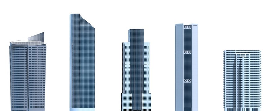 Skyscrapers 3D Illustration isolated on white background