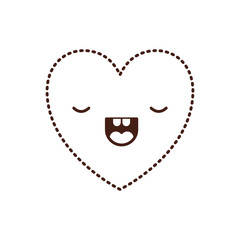 heart kawaii in frightened expression in brown dotted contour vector illustration