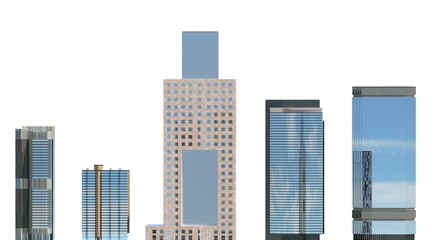 Skyscrapers 3D Illustration isolated on white background