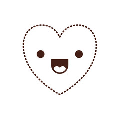 heart kawaii in jolly expression in brown dotted contour vector illustration