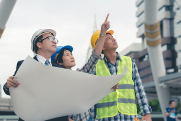 engineering construction teamwork concept : professional engineer work industrial project site