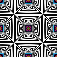Abstract vector seamless op art pattern. Colorful pop art, graphic ornament. Optical illusion