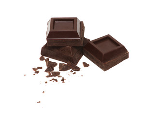 Chocolate pieces on a white