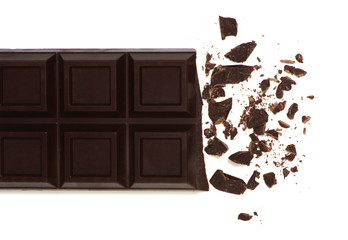 Broken chocolate bar isolated on white