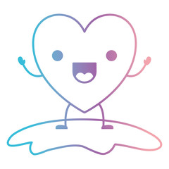 heart character kawaii jolly expression in degraded blue to purple color contour vector illustration