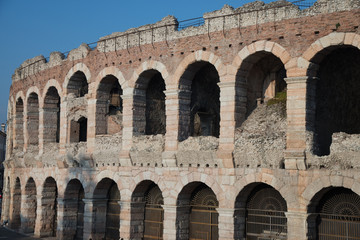 Fototapeta na wymiar Exterior walls of the ancient Roman Arena in Verona, Italy