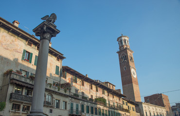 Fototapeta na wymiar Lamberti Tower in Piazza Signori in Verona