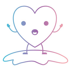 heart character kawaii in surprised expression in degraded blue to purple color contour vector illustration
