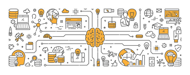 Vector line web banner for artificial intelligence