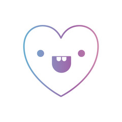 heart kawaii in cheerful expression in degraded blue to purple color contour vector illustration