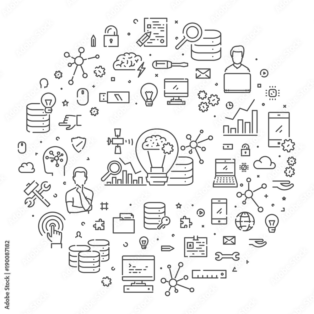 Poster vector line web banner for data science
