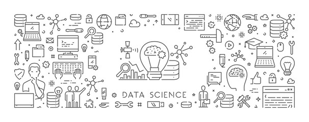 Vector line web banner for data science