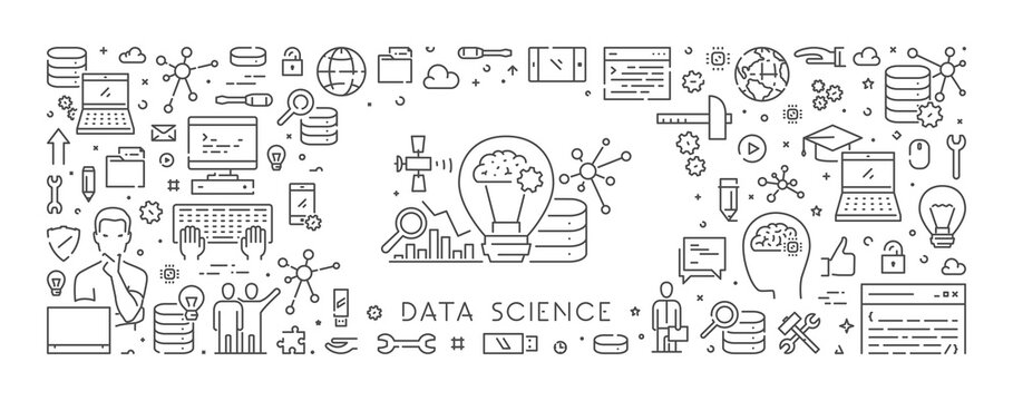 Vector line web banner for data science