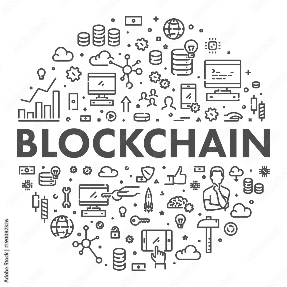 Poster vector line web concept blockchain