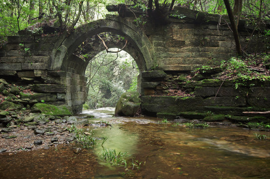 Ruins Of An Ancient Bridge In The Forest