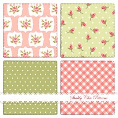Set of four cute retro patterns in shabby chic style