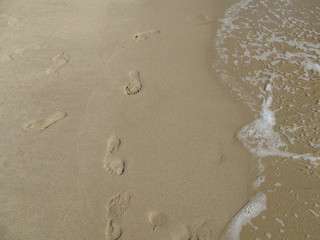 Huellas en la orilla del mar