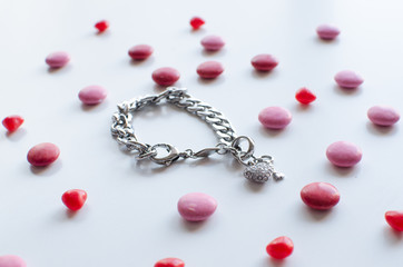 the perfect valentines gift for her a shiny bracelet with chocolate